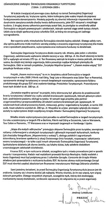 winoujska Organizacja Turystyczna dementuje pogoski