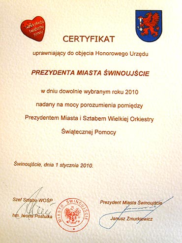Komu przypadnie Honorowy Urzd Prezydenta winoujcia?