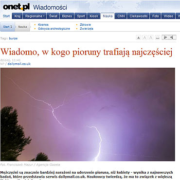 Zobacz kto jest najbardziej naraony na trafienie piorunem!