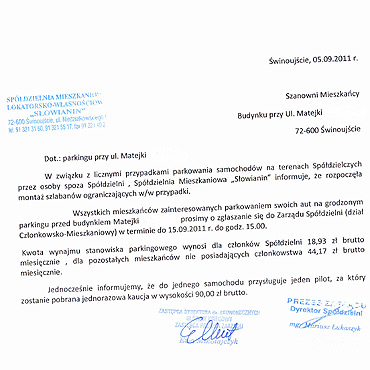 Spdzielnia bdzie pobiera opaty za parkowanie 