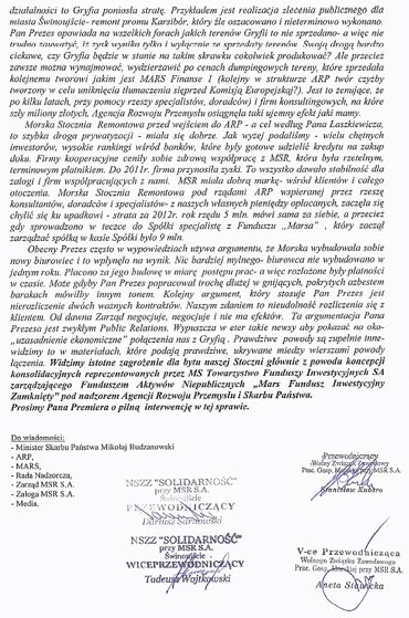 Stoczniowcy apeluj do Premiera