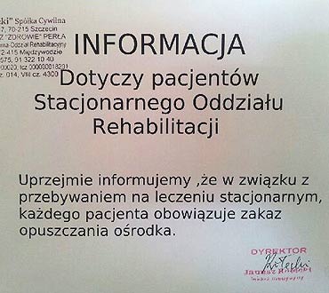 Midzywodzie: Pacjenci nie mog opuszcza orodka rehabilitacyjnego. Wprowadzono zakaz