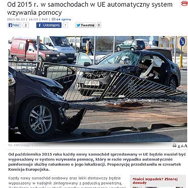 Od 2015 r. w nowych samochodach automatyczny system wzywania pomocy