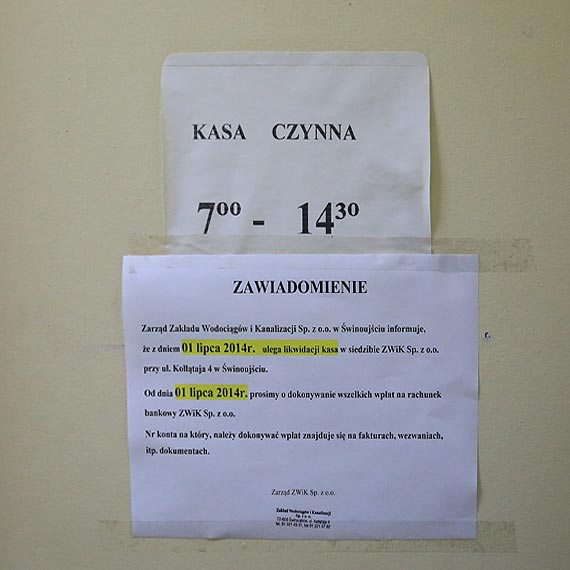 ZWiK zamyka kas. Za wod ju tam nie zapacisz