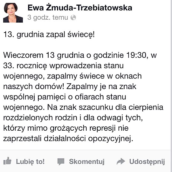 Ewa muda- Trzebiatowska: 13 grudnia zapal wiec!