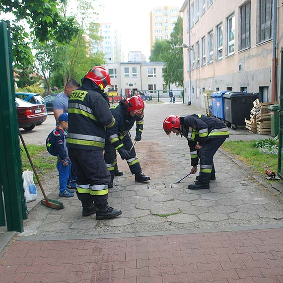 Plama oleju na wjedzie do szkoy. Musieli interweniowa straacy