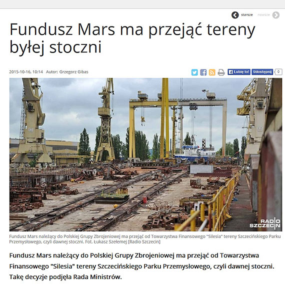 Fundusz Mars ma przej tereny byej stoczni