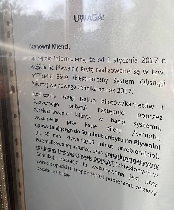 Transpondery, nowy cennik i dodatkowe opaty za przekroczenie czasu pobytu na pywalni. Krok w przyszo czy strza w kolano?