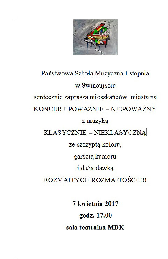 Szkoa Muzyczna zaprasza na koncert powanie- niepowany