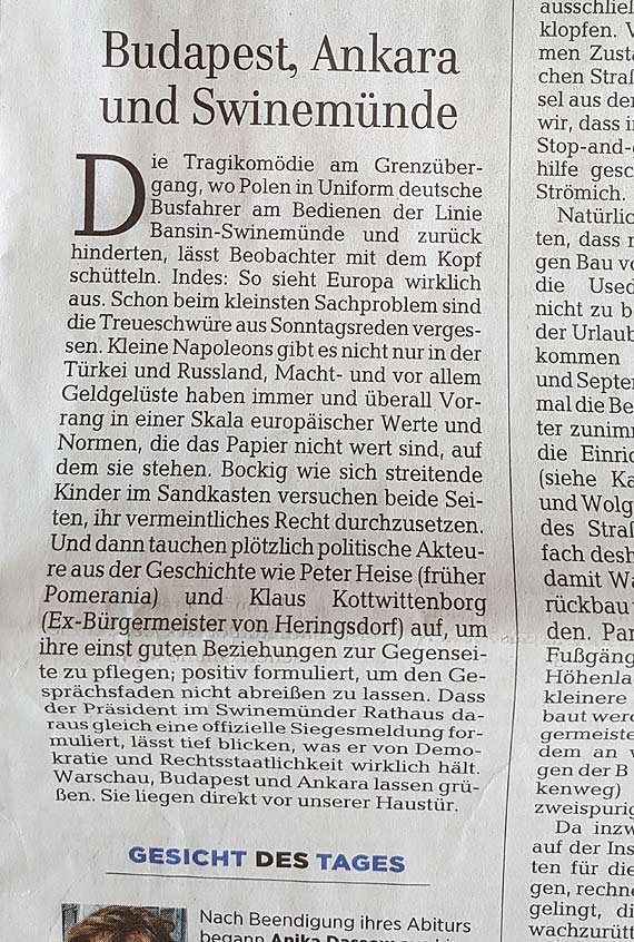 Ju przy najmniejszym problemie zapomina si o przysigach wiernoci skadanych w pompatycznych przemwieniach - Ostseezeitung ostro o autobusowym konflikcie 