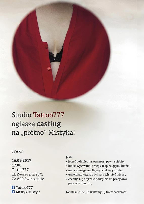 Studio Tattoo777 ogasza casting na ,,ptno” dla Mistyka!