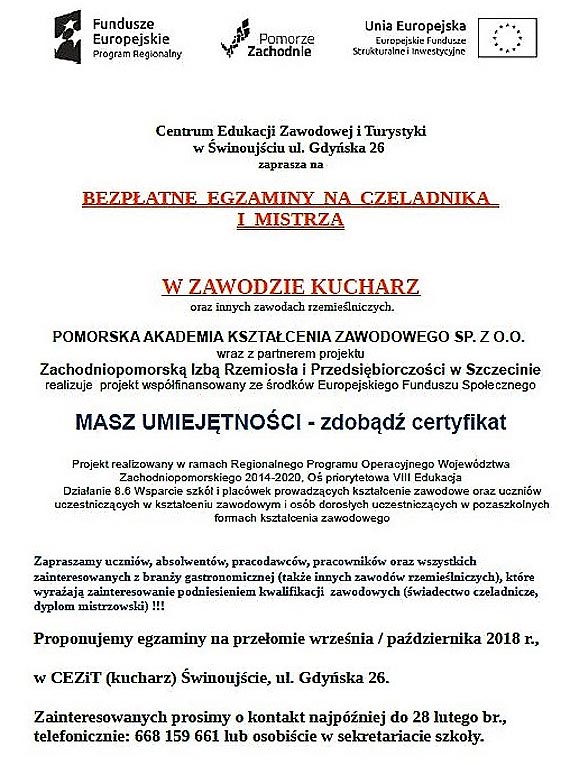 Uwaga uczniowie, absolwenci, pracodawcy i pracownicy z brany gastronomicznej 