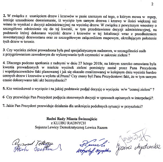 Radni SLD zoyli interpelacj w sprawie wycinki 