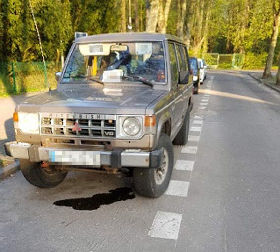 Stoi, spywa z niego olej