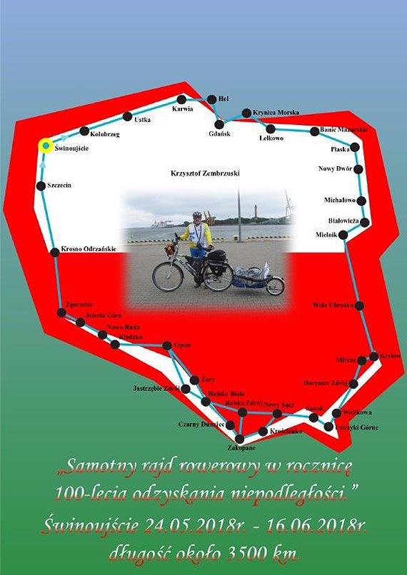 Samotny rajd rowerowy p. Krzysztofa Zembrzuskiego z okazji 100 lecia odzyskania niepodlegoci