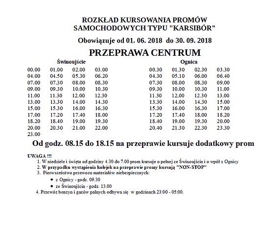 Rozkad kursowania promw Karsibr