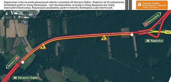 Na przebudowywanym odcinku A6 w obu kierunkach jedziemy jezdni z now nawierzchni