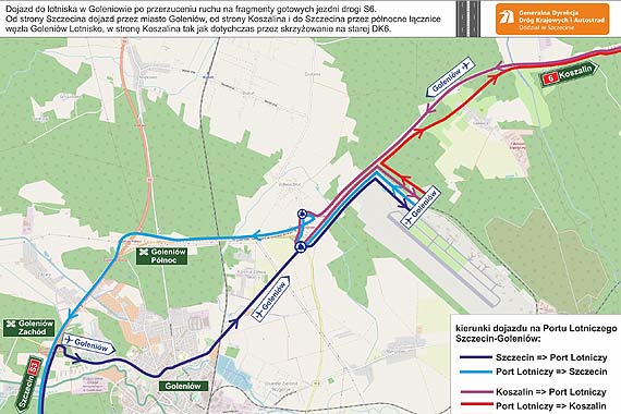 Zmieni si sposb dojazdu do lotniska Szczecin-Goleniw - zmiana organizacji ruchu w zwizku z budow S6