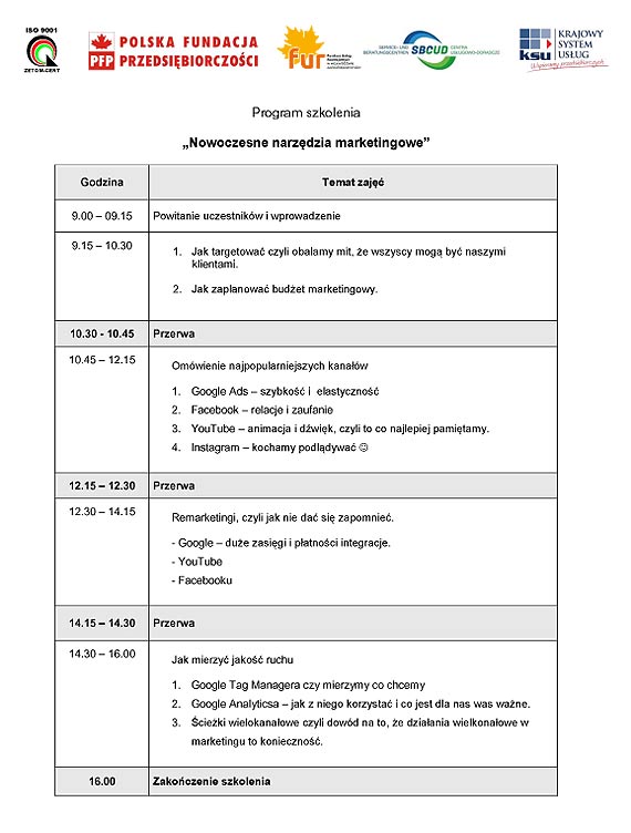 Zapraszamy na szkolenie „ Nowoczesne narzędzia marketingowe”