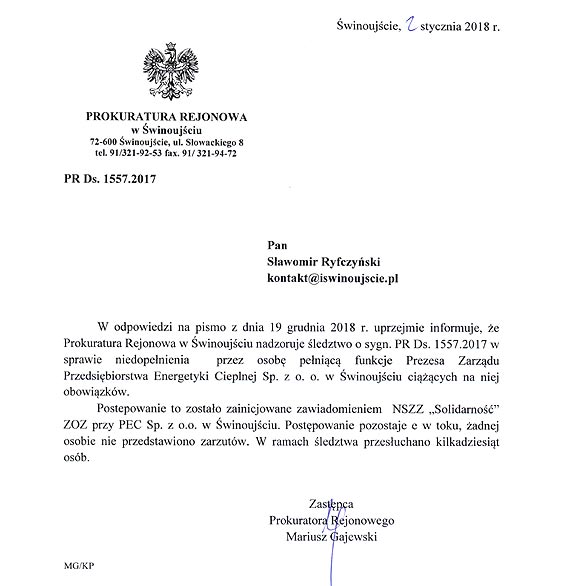 PEC Sp z o.o - postępowanie prokuratorskie trwa...