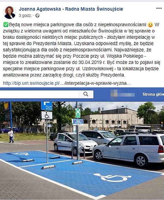 Niepenosprawni kierowcy bd mie troch lej. Radna Agatowska interweniuje