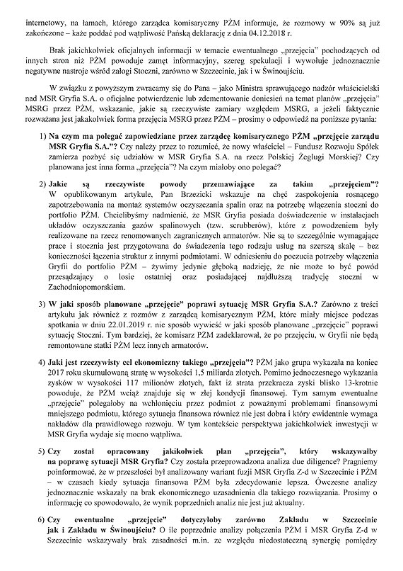 Związkowcy piszą do ministra w sprawie stoczni Gryfia. Padają bardzo poważne pytania