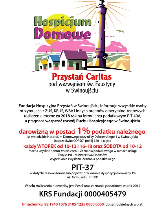 Przeka swj 1% na Fundacj Hospicyjn „Przysta” w winoujciu 
