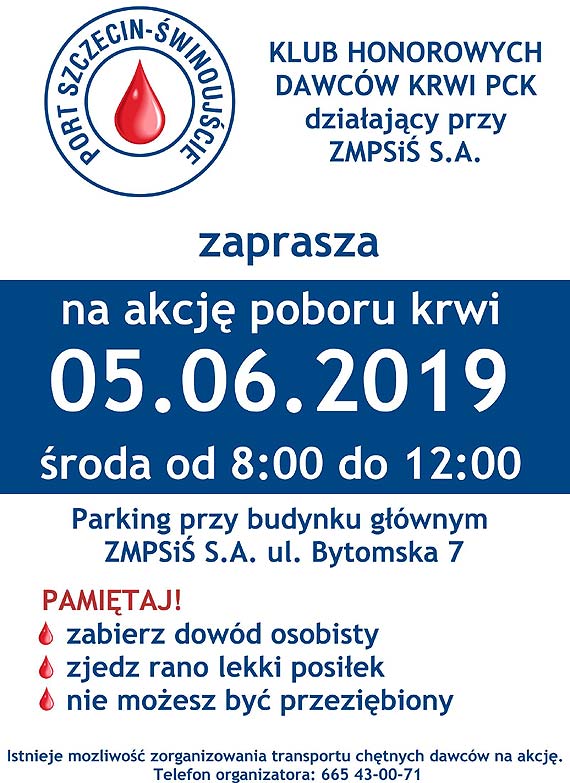Oddaj krew w porcie 5 czerwca