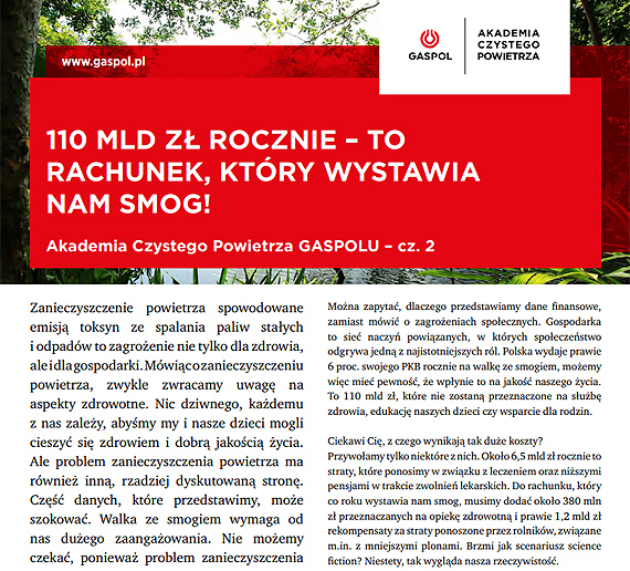 110 mld z rocznie – to rachunek, ktry wystawia nam smog!