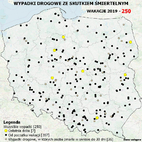 Uaktualniona mapa wypadkw ze skutkiem miertelnym podczas tegorocznych wakacji