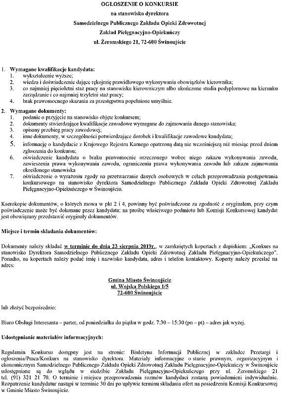 Prezydent szuka dyrektora Zakadu Pielgnacyjno - Opiekuczego
