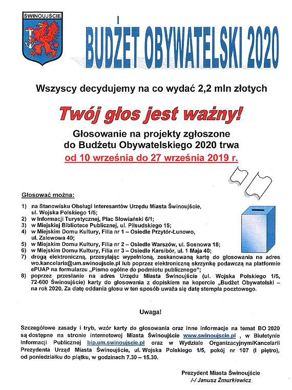 Budżet Obywatelski 2020. Zaczynamy głosowanie!