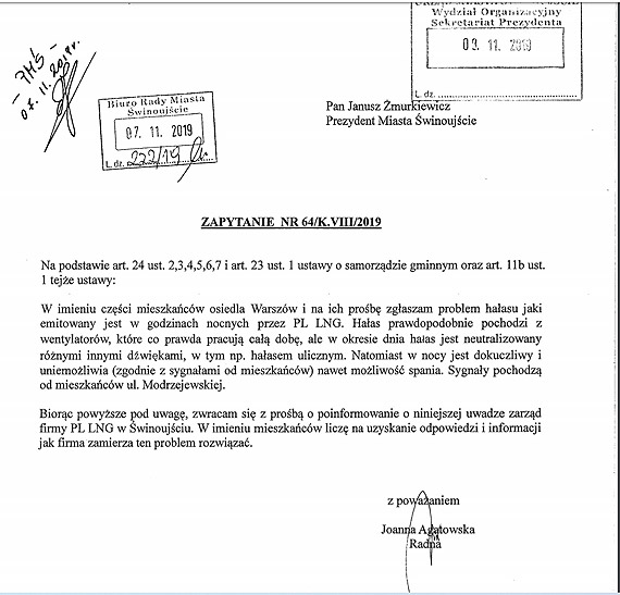 Owiadczenie w sprawie artykuu przesanego przez H.Lachowsk z BIK: „Nikt nie potwierdza skargi radnej na haas z terminalu LNG”
