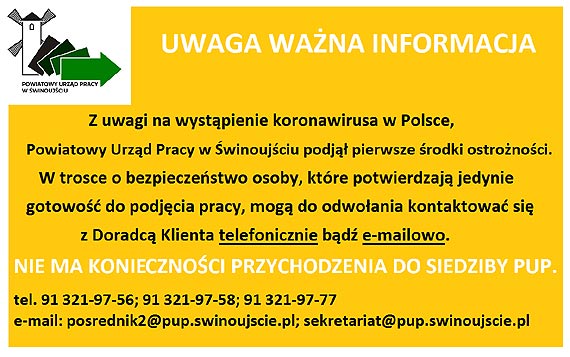 Koronawirus. Komunikat Powiatowego Urzdu Pracy
