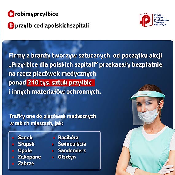 Ponad 200 tysicy przybic ochronnych przekazanych przez firmy z brany polskim placwkom medycznym!