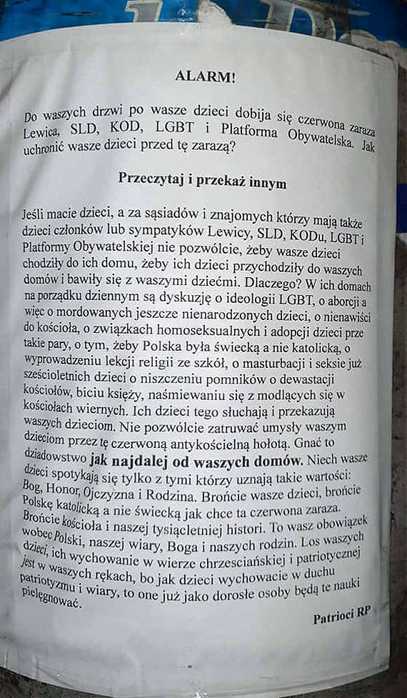 Patrioci RP wystosowali apel do mieszkacw: Brocie wasze dzieci, brocie Polsk katolick, a nie wieck, jak chce ta czerwona zaraza 