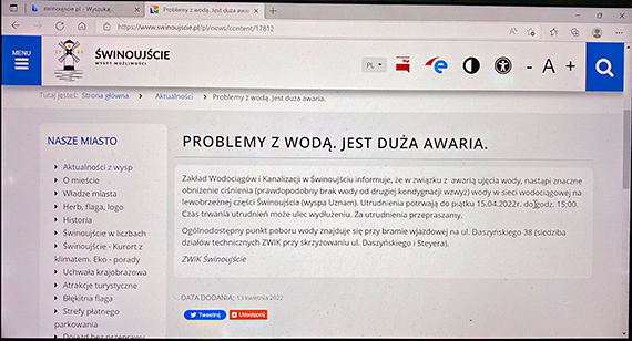 Problemy z wod. Jest dua awaria