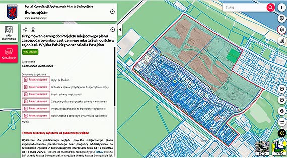 TRWA DRUGIE WYOENIE PROJEKTU PLANU w rejonie ul. Wojska Polskiego i osiedla Posejdon 19 kwietnia 2022 r. – 13 maja 2022 r.