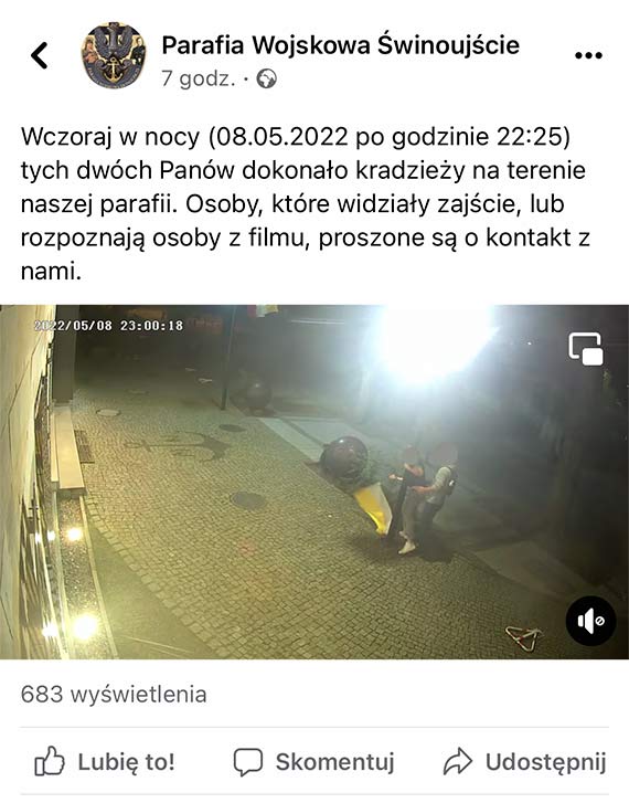 Dwaj mczyni ukradli flag papiesk z terenu Parafii Wojskowej