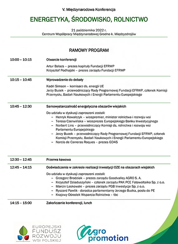 Czy mamy szans na samowystarczalno energetyczn wsi?  V. edycja Midzynarodowej Konferencji „Energetyka, rodowisko, Rolnictwo”,  21 padziernika 2022