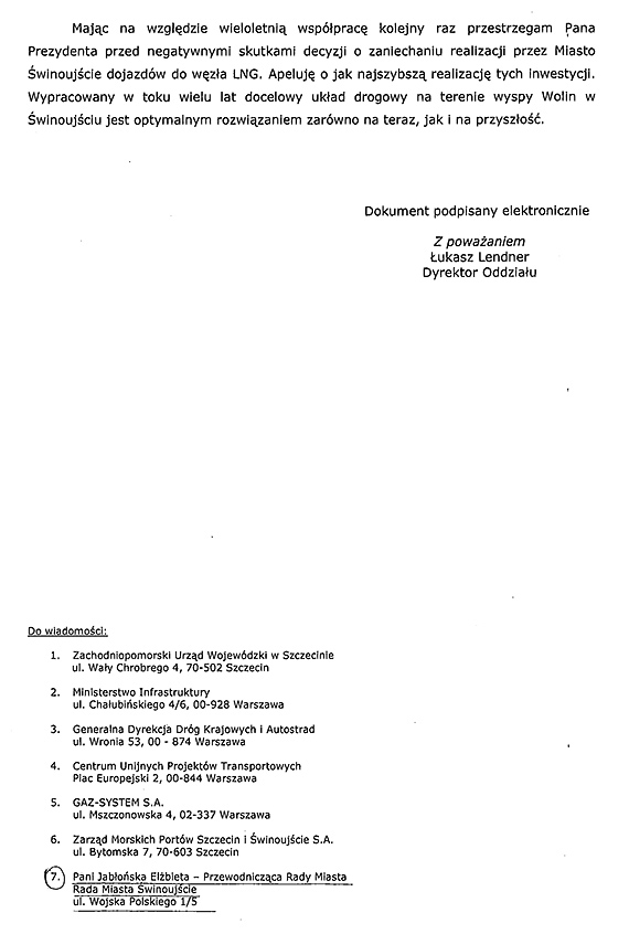 GDDKiA: Miasto winoujcie niestety wycofao si z realizacji odcinka drogi czcego wze LNG z gazoportem oraz obwodnicy Bazy Las