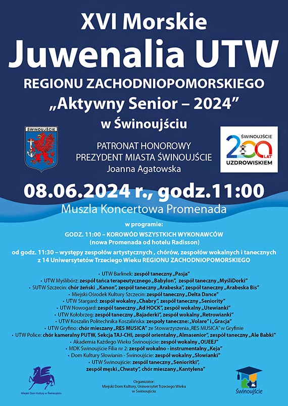 Zaproszenie na XVI Morskie Juwenalia UTW Regionu Zachodniopomorskiego - 8 czerwca 2024r.