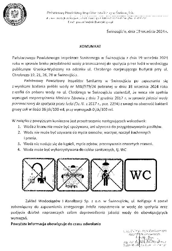 Woda warunkowo zdatna do spoycia w czci budynkw