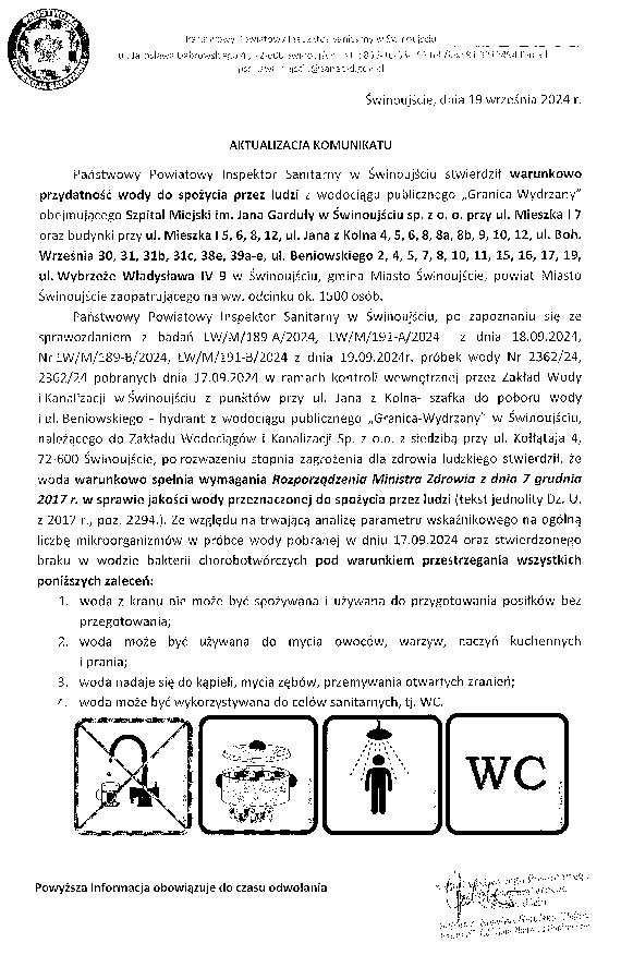 Woda warunkowo zdatna do spoycia w czci budynkw