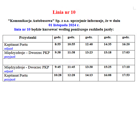 Linia nr 10 winoujcie - Midzyzdroje - winoujcie za darmo 1 listopada