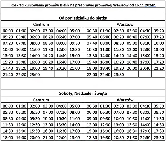 Uwaga! Zmiana rozkadu kursowania promw