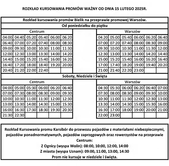 Od 15 lutego nowy rozkad kursowania promw. Od 23.00 do 3.00 autobusem „N” zamiast promem