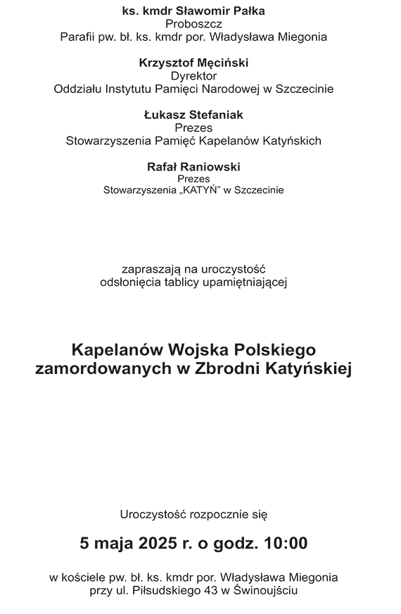 Świnoujście: Tablica ku czci kapelanów zamordowanych w Katyniu odsłonięta w kościele Marynarki Wojennej