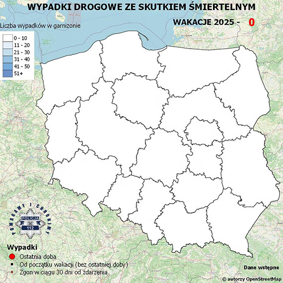 Policyjna Mapa Wypadkw Drogowych ze Skutkiem miertelnym - Wakacje 2025