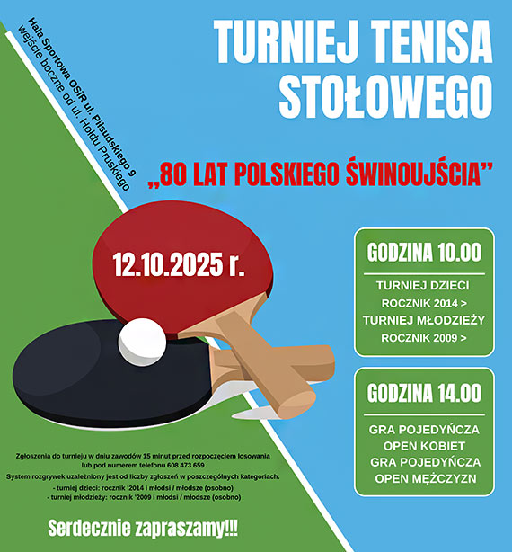 Orodek Sportu i Rekreacji „Wyspiarz” serdecznie zaprasza na Turniej Tenisa Stoowego